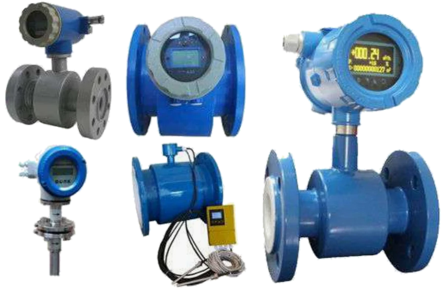 Range of magnetic flow meters with flanges and displays