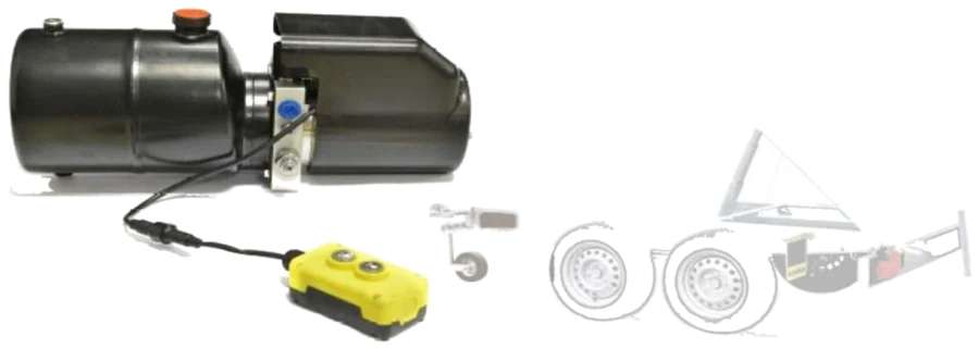 Hydraulic power pack with yellow hand controller for a tipping trailer