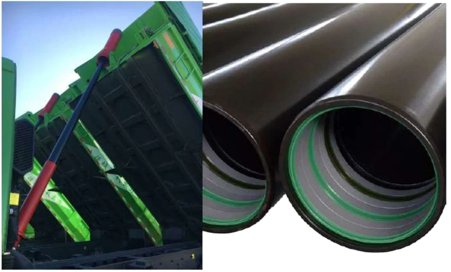 Front-end tipping cylinder fitted to a green tipper body